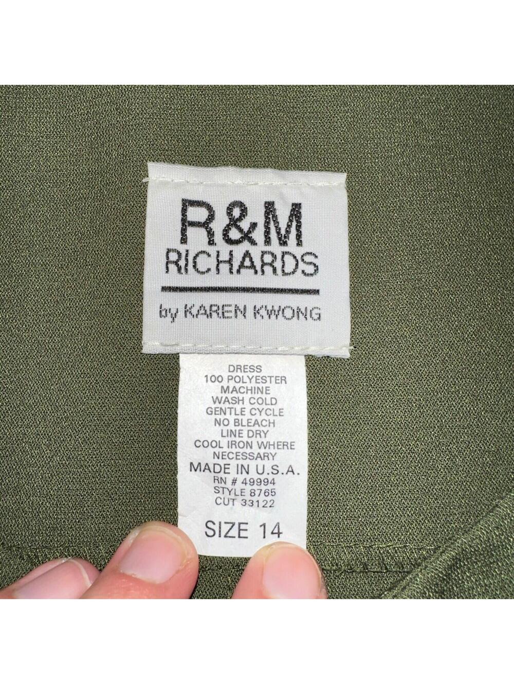 R&M Richards Karen Kwong Womens Maxi Dress Size 14 Green Simple Sleeveless VTG - Picture 9 of 11
